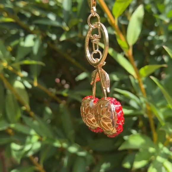 Red and Gold Cherry Keychain with red rhinestones NWT - Picture 8 of 9